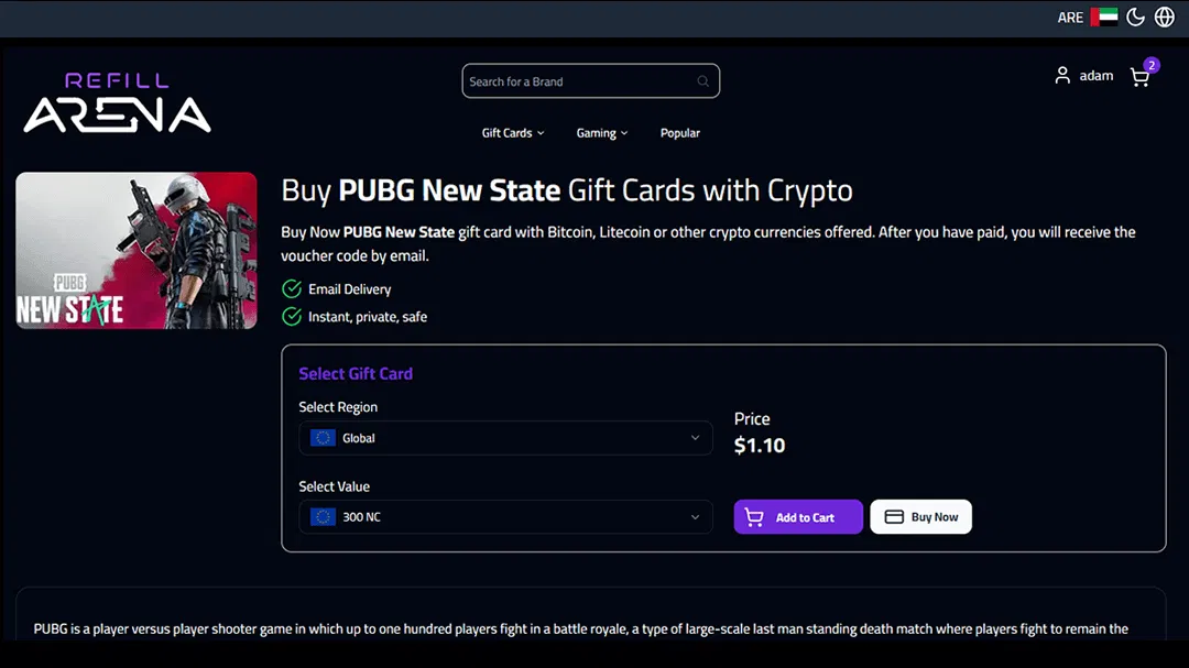 refillarena gift card step 2. Select region and value | How to Buy Eneba Gift Card With Crypto