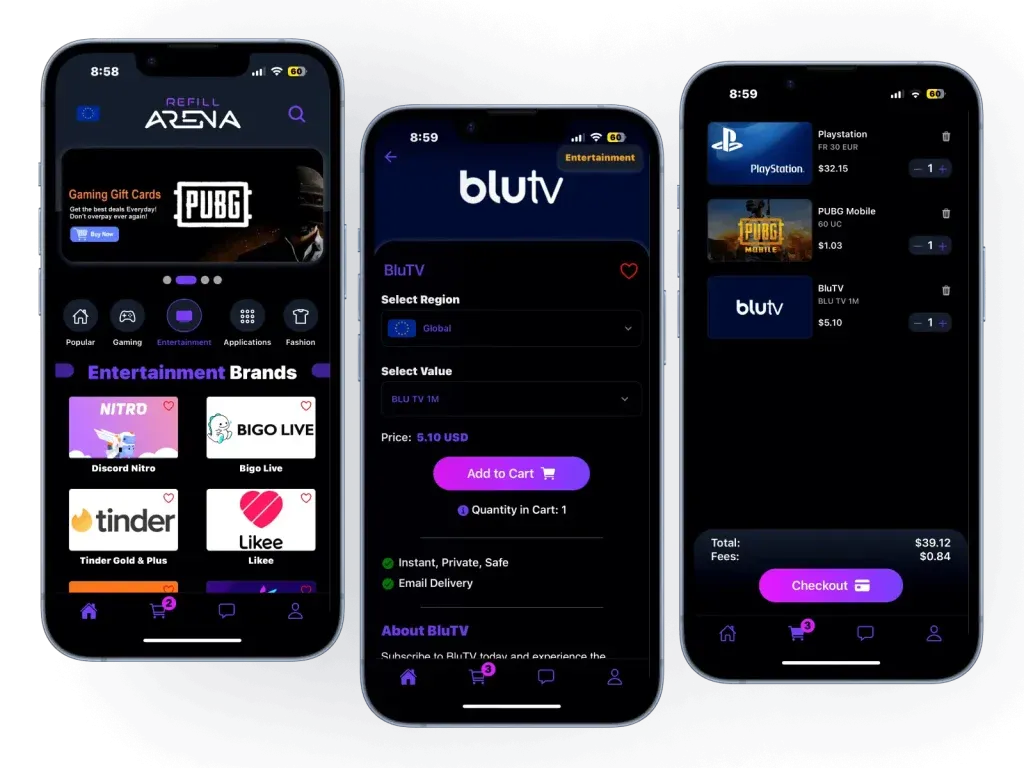 Refillarena mobile Apple Store and Android Google Play